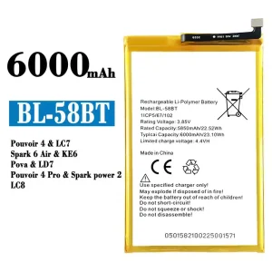 Batteri BL-58BT til Tecno Pouvoir 4 / Pouvoir 4 Pro/ Spark 6 Air / Spark power 2