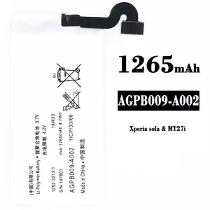 Batteri AGPB009-A002 til Sony Xperia sola / MT27i / MT27