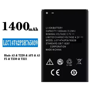 Batteri Li3714T42P3H765039 til ZTE Blade A3/T220/AF3/A5/F5/T230/T221